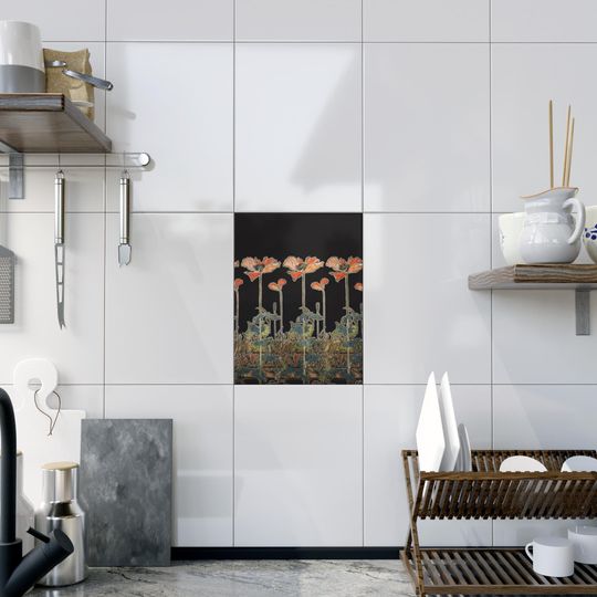 Art Nouveau Ceramic Tile, Alphonse Mucha Poppies Decor, Wall Art