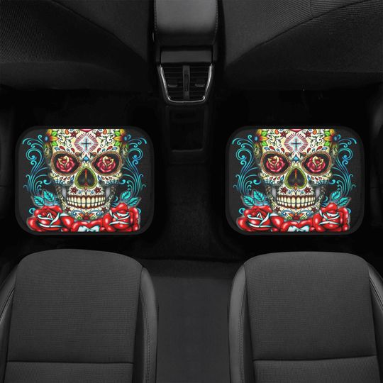 Rose sugar skull seat cover for car, floral sugar skull Seat Covers mat for car skull seat cover rug mat for car candy skull car seat covers