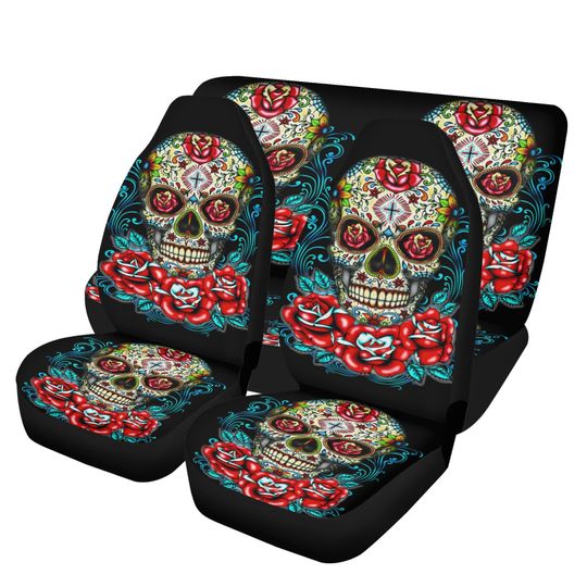 Rose sugar skull seat cover for car, floral sugar skull Seat Covers mat for car skull seat cover rug mat for car candy skull car seat covers