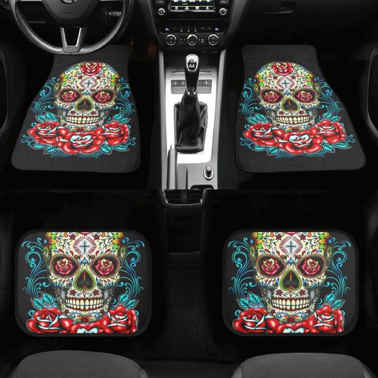 Rose sugar skull seat cover for car, floral sugar skull Seat Covers mat for car skull seat cover rug mat for car candy skull car seat covers