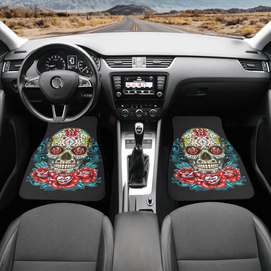 Rose sugar skull seat cover for car, floral sugar skull Seat Covers mat for car skull seat cover rug mat for car candy skull car seat covers
