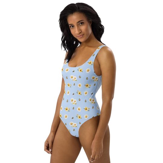 Blue honey bee One-piece Swimsuits