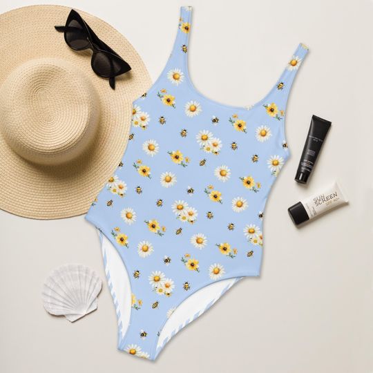 Blue honey bee One-piece Swimsuits