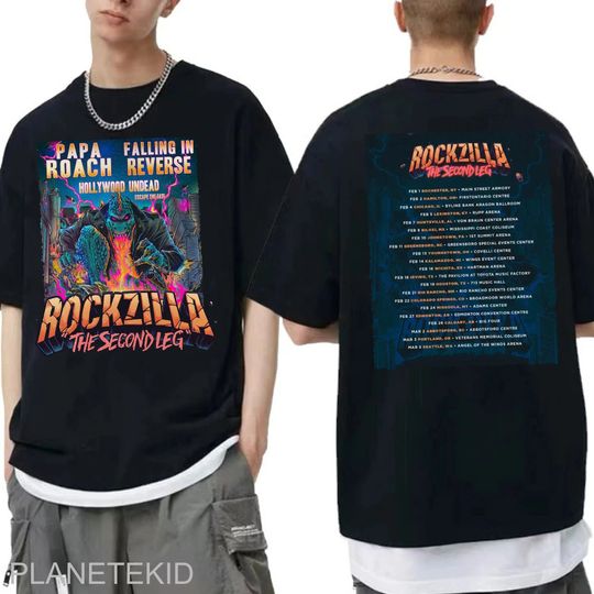 Rockzilla 2023 Tour Shirt, Rockzilla The Second Leg Tour 2023 Shirt, Papa Roach Falling In Reverse Tee