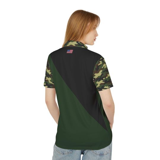 Eagle Emblem  USA 250 Camo Polo Shirt | Green Black Diagonal Panel ,Veteran Tops