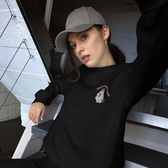 Halloween Ghost Embroidered Sweatshirt, Spella-ccino Coffee Sweatshirt, Cute Ghost