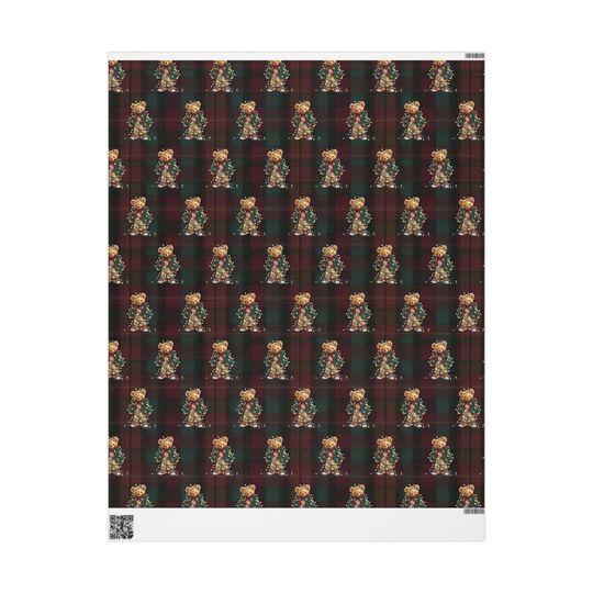 Traditional Bear Christmas Plaid Wrapping Paper Holiday Gift Wrap Tartan Gift Wrap Green Christmas Gift Wrap Christmas Wrapping Paper Plaid