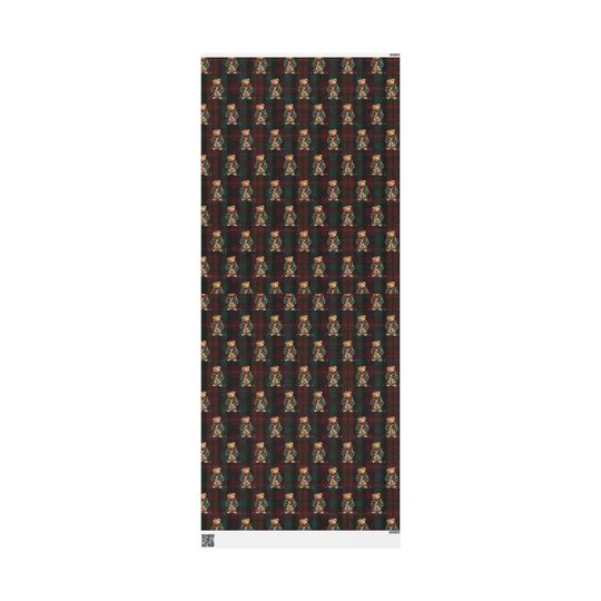 Traditional Bear Christmas Plaid Wrapping Paper Holiday Gift Wrap Tartan Gift Wrap Green Christmas Gift Wrap Christmas Wrapping Paper Plaid