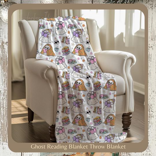 Halloween Ghost Fleece Blanket with Cute Reading Design