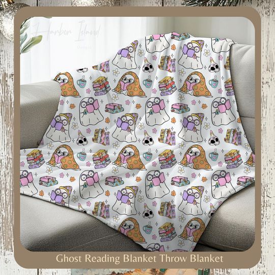 Halloween Ghost Fleece Blanket with Cute Reading Design