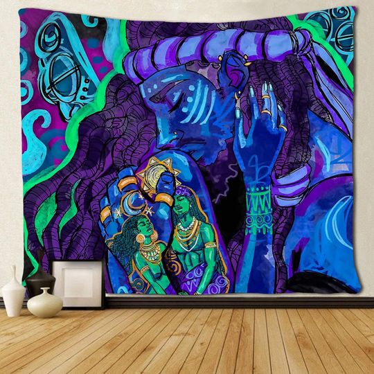 Lovers Tapestry African American Couple Black Woman Art Black Girl Wall Hanging Tapestries Wall Decor