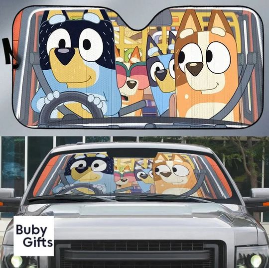 Funny Cartoon BlueyDad Printed Auto Sun Shade, Car Decor, Car Accessories