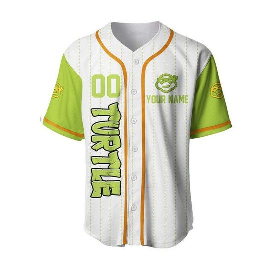Ninja Turtle White Lime Green Disney Baseball Jersey, Custom Disney Shirts