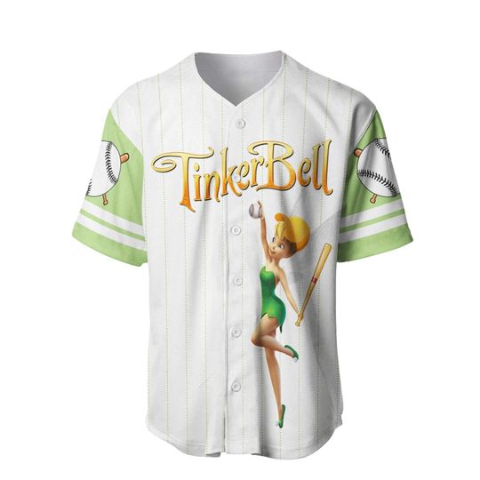 Tinker Bell White Mint Green | Disney Baseball Jersey Personalized, Custom Disney Shirts, Custom Shirt, Christmas Shirt