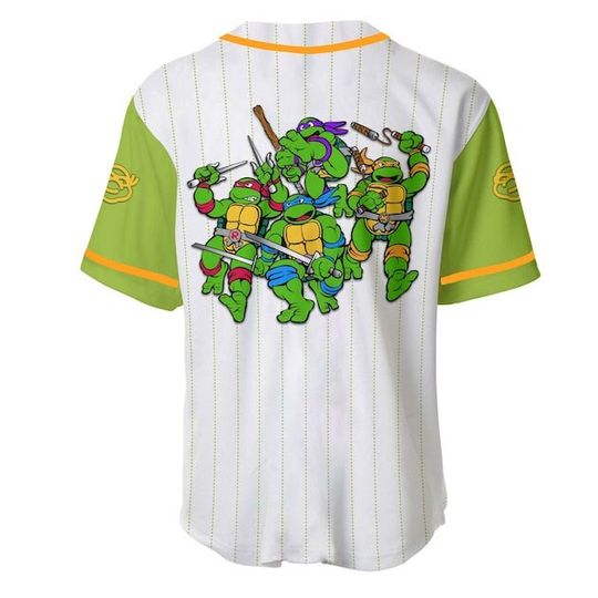 Ninja Turtle White Lime Green Disney Baseball Jersey, Custom Disney Shirts