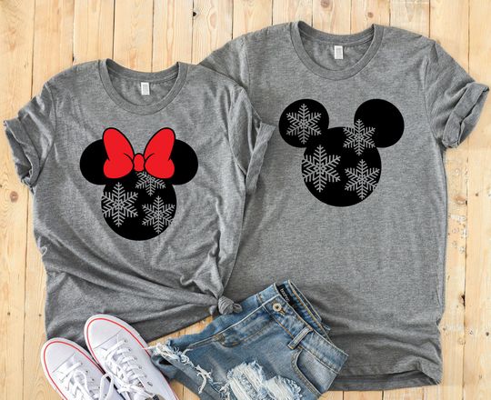 Minnie & Mickey Snowflakes Christmas T-Shirt, Cute Disney Couples Shirt