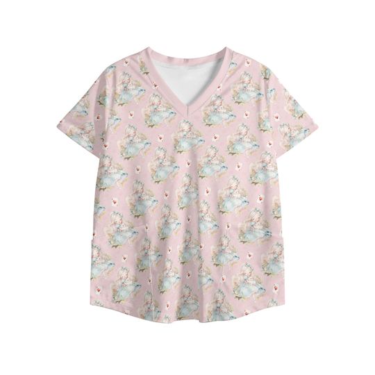 Alice in Wonderland V Neck Scrub Top