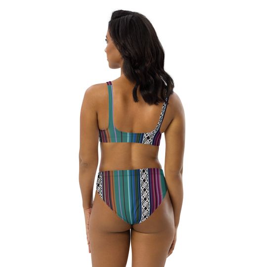 Mexican Aztec Recycled High-Waisted Bikini - Boho Two Piece Swimsuit - Women