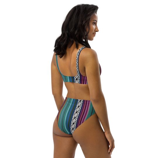 Mexican Aztec Recycled High-Waisted Bikini - Boho Two Piece Swimsuit - Women