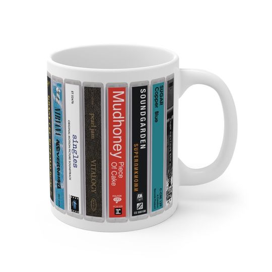Grunge Band Cassette Mug. 11oz Music Mug. Seattle bands. Subpop.