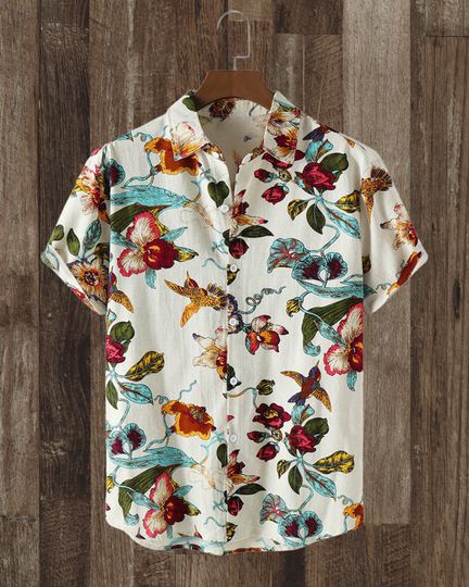 Vintage 90s White Floral Print  Botanical Shirt  Hawaiian Shirt