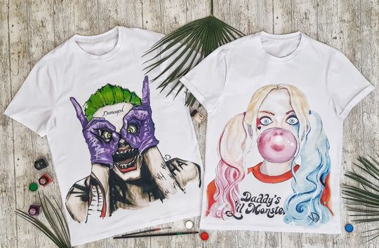 Boyfriend and Girlfriend t-shirts with art prints: Joker and Harley Quinn