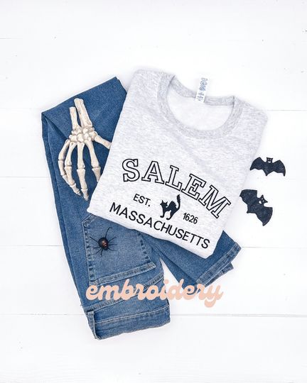 Salem Halloween Sweatshirt Embroidered Salem crewneck