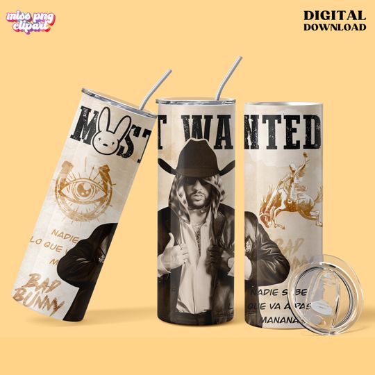 Bad Bunny Tumbler with Lid and Straw 20oz