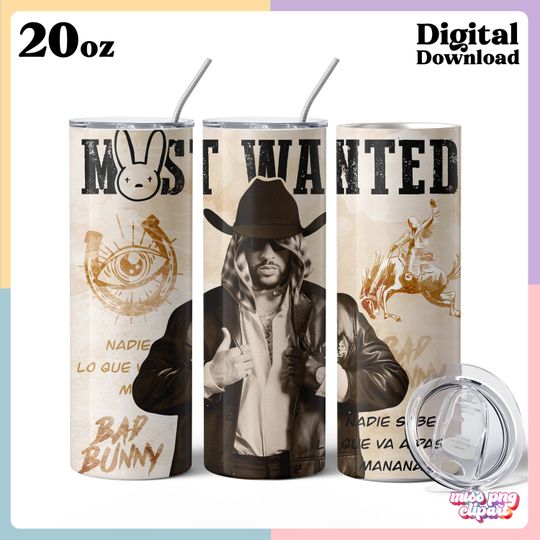 Bad Bunny Tumbler with Lid and Straw 20oz