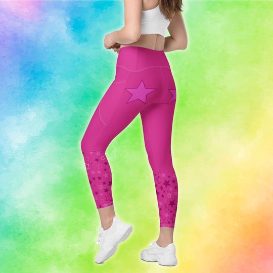 Hot Pink Stars Leggings | Doll Cowgirl Inspired Cosplay Costume Pocket Leggings