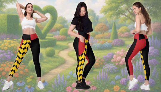 Queen of Hearts Leggings | Alice in Wonderland Character Inspired Recycled Polyester Costume Pocket Workout Pants