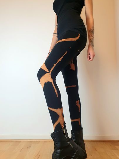Leggings with alternative batik pattern, bleached, punk, gothic, festival leggings