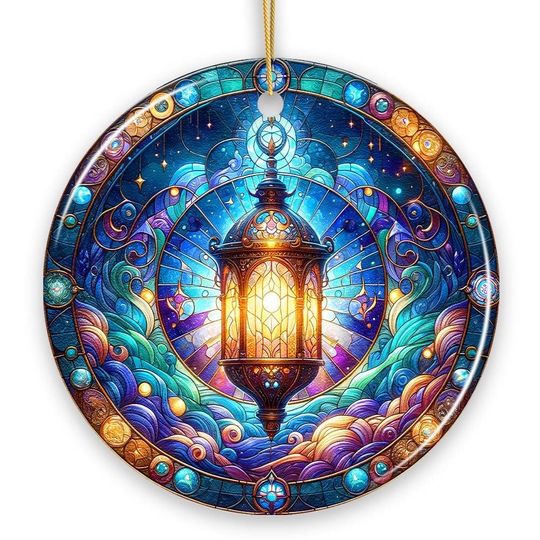 Illustrious Lantern Stained Glass Style Ceramic Ornament