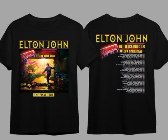 New ELTON JOHN Farewell  T-shirt, The Final Tour 2022 Yellow Brick Road Us Ca Tee