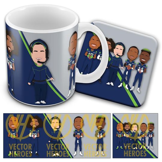 Seahawks 2024-25 Vector Heroes Mug & Coaster Set football Football Smith Metcalf Lockett Fans Gift