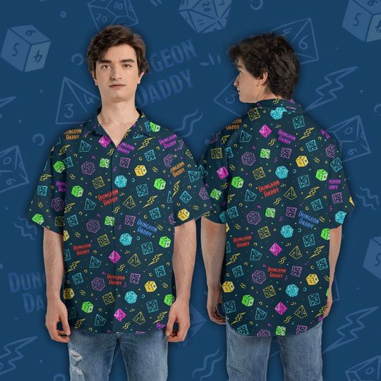 Dungeon Daddy Hawaiian Shirt, DnD Shirt, Dice Shirt, Dungeons and dragons
