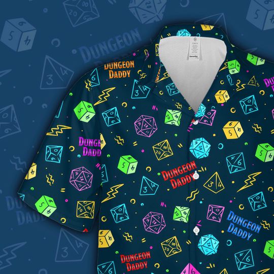 Dungeon Daddy Hawaiian Shirt, DnD Shirt, Dice Shirt, Dungeons and dragons