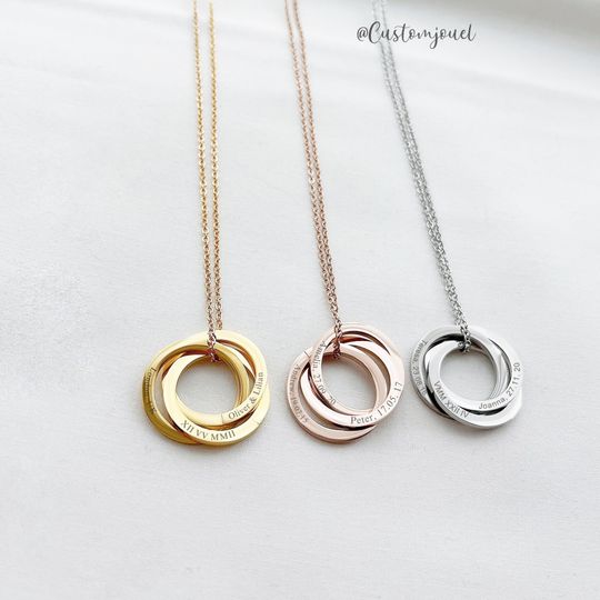 Interlocking Circle Necklace, Multi-Link Ring Necklace, Stacking Name Necklace, Custom Family Jewelry