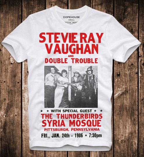 T-Shirt Stevie Ray Vaughan Double Trouble Live Tour Concert Poster Blues Rock Retro Vintage