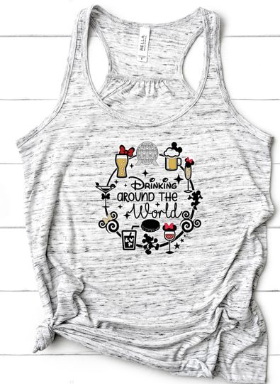 Drinking Around the World Flowy or RacebackTank, Epcot Drinking Shirt, Epcot Food and Wine Tank, Disney 2021, Epcot 2021, World showcase