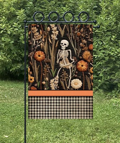 Skeleton Fall Halloween Garden Flag   Design for Sublimation
