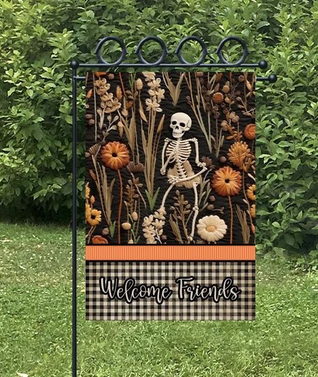 Skeleton Fall Halloween Garden Flag   Design for Sublimation