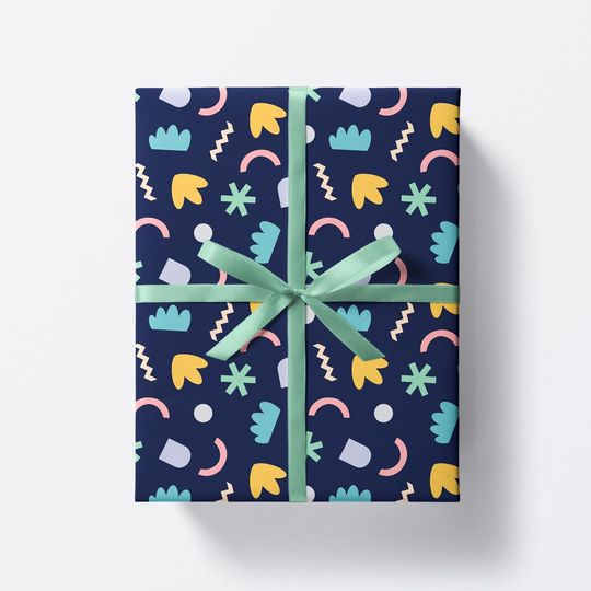 Abstract Navy Blue Wrapping Paper for Birthday and Children's Gifts