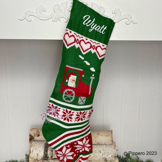 Personalized Custom Embroidered Monogramed Family Knit Christmas Stockings Socks with Santa Deer Train Gingerbread Snowman Mrs. Claus