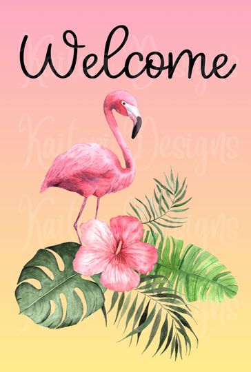 Flamingo Tropical Flowers Welcome Garden Flag