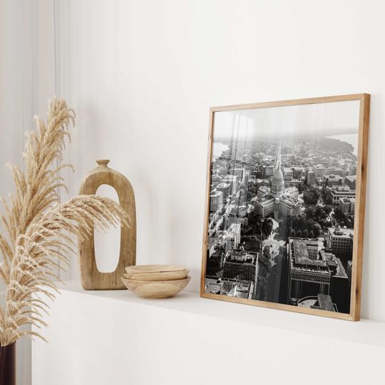 Madison Wisconsin Square Black and White Poster