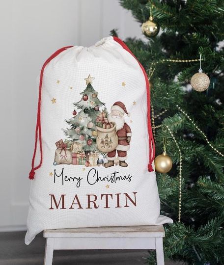 Personalised Santa Sack  Traditional Christmas Drawstring Gift Bag