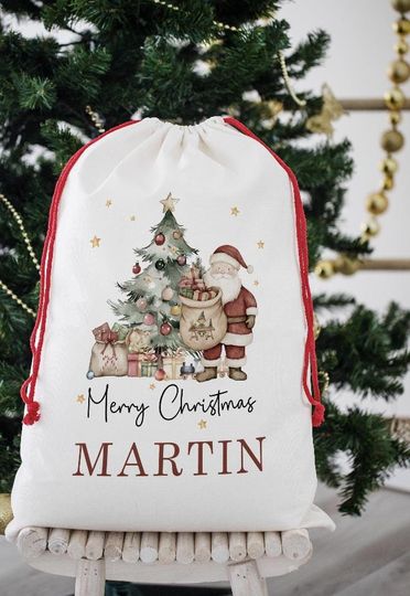 Personalised Santa Sack  Traditional Christmas Drawstring Gift Bag