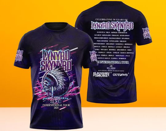 Retro Lynyrd Skynyrd Celebrating 50 Years 2025 International Tour 3D T-shirt, International Tour 3D T-shirt, Tour Music Tshirt 3D.