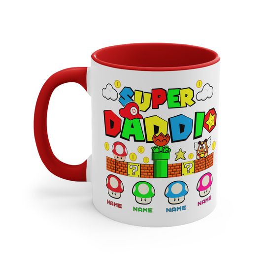 Personalized Super Daddio Game Mug, Custom Kids Name Dad Mug, Super Daddio Mug